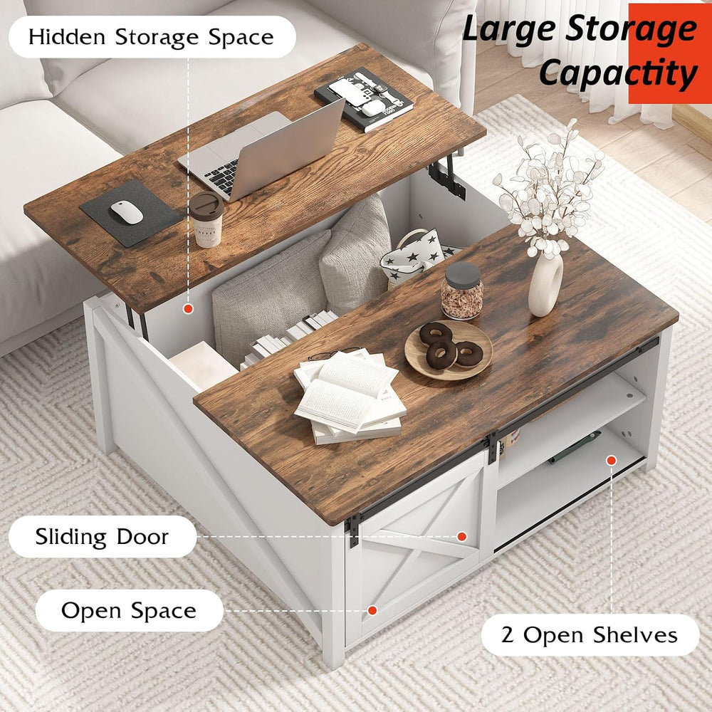 PUKAMI Lift Top Coffee Table with Storage, 31.5" Farmhouse Coffee Table ...