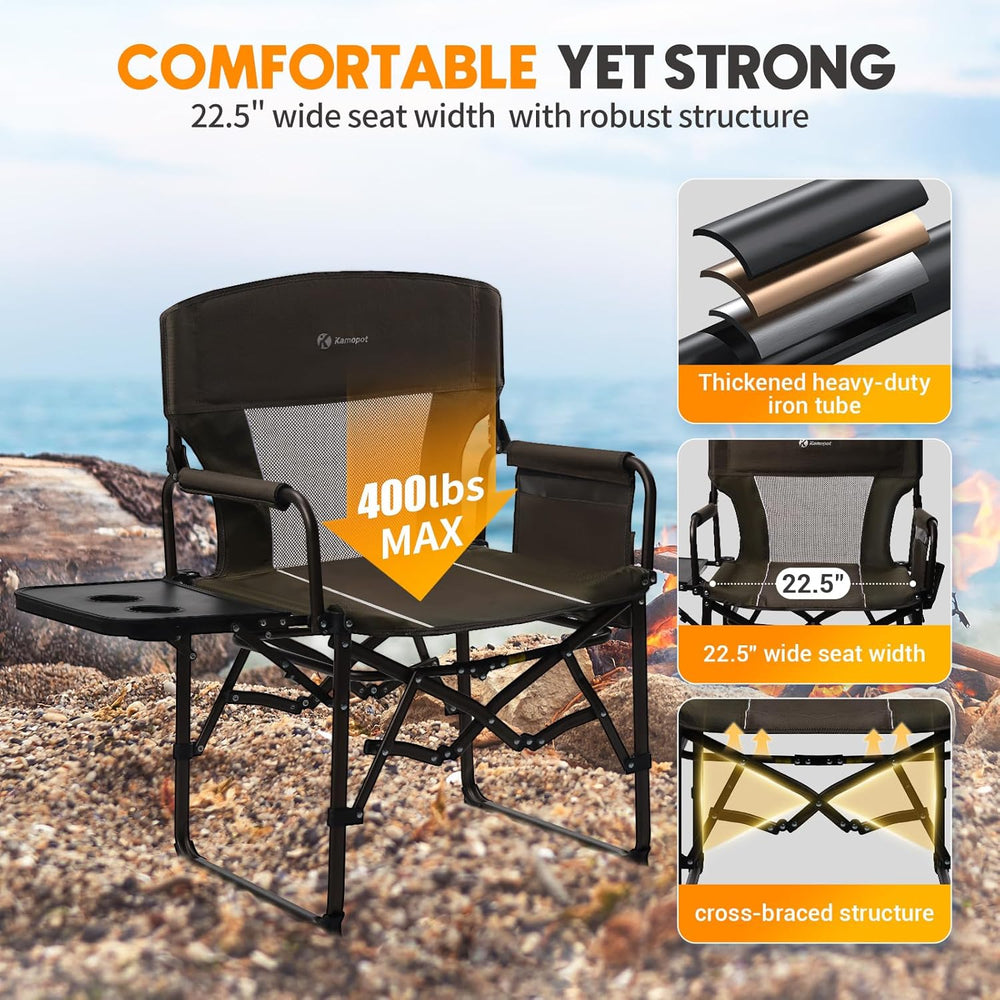 Directors Chair Foldable with Side Table, 400lb Heavy Duty for Adults Outdoor...