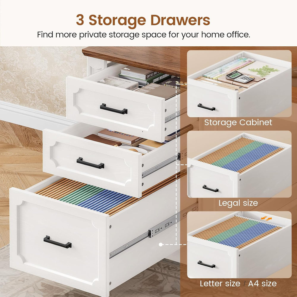 SEDETA Farmhouse 70.9" Executive Desk, Home Office Desk with File Drawer...