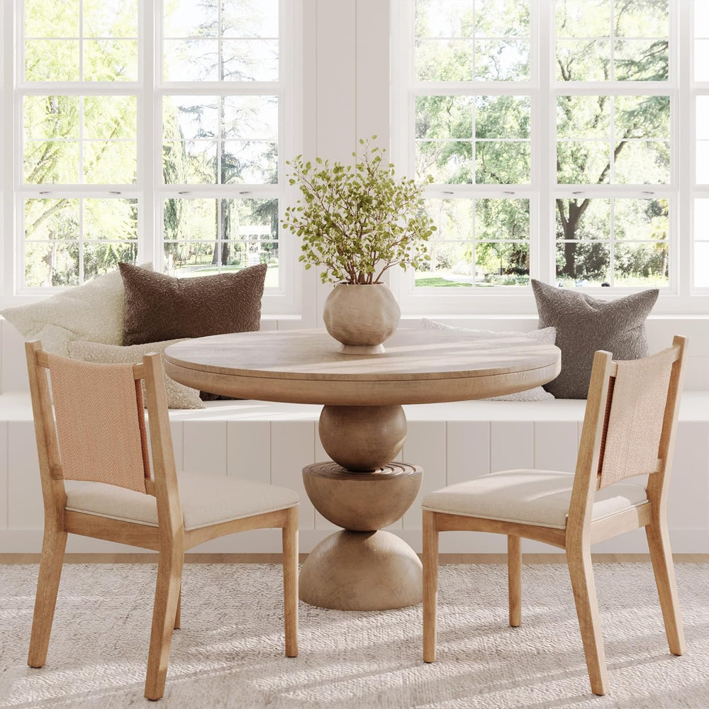 Nathan James Elodia Upholstered Dining Chair with Seagrass Back Solid Wood Mo...
