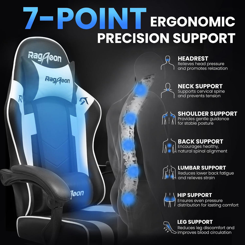 Gaming Chair for Adults Gamer Game Ergonomic PC Chair, 7-Point Support | Pock...