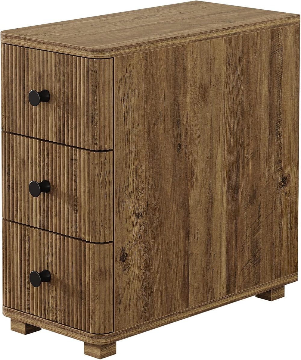 Tribesigns End Table with 3 Drawers, Farmhouse Fluted Narrow Side Table, Wood...