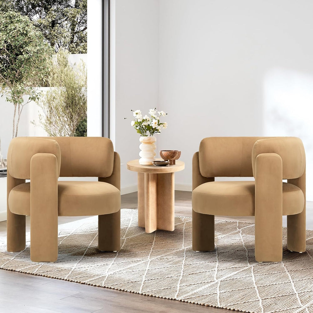 COLAMY Modern Velvet Accent Chairs Set of 2, Upholstered Barrel Chairs, Comfy...