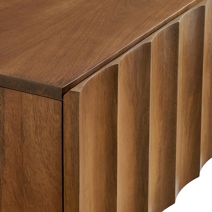 Modway Sorren 54 Inch Scalloped TV Stand in Walnut – 3 Door Media Console Cab...