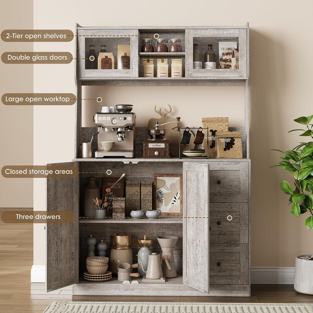 Kitchen Pantry Cabinet with Storage, Buffet Cabinet with Countertop for Micro...