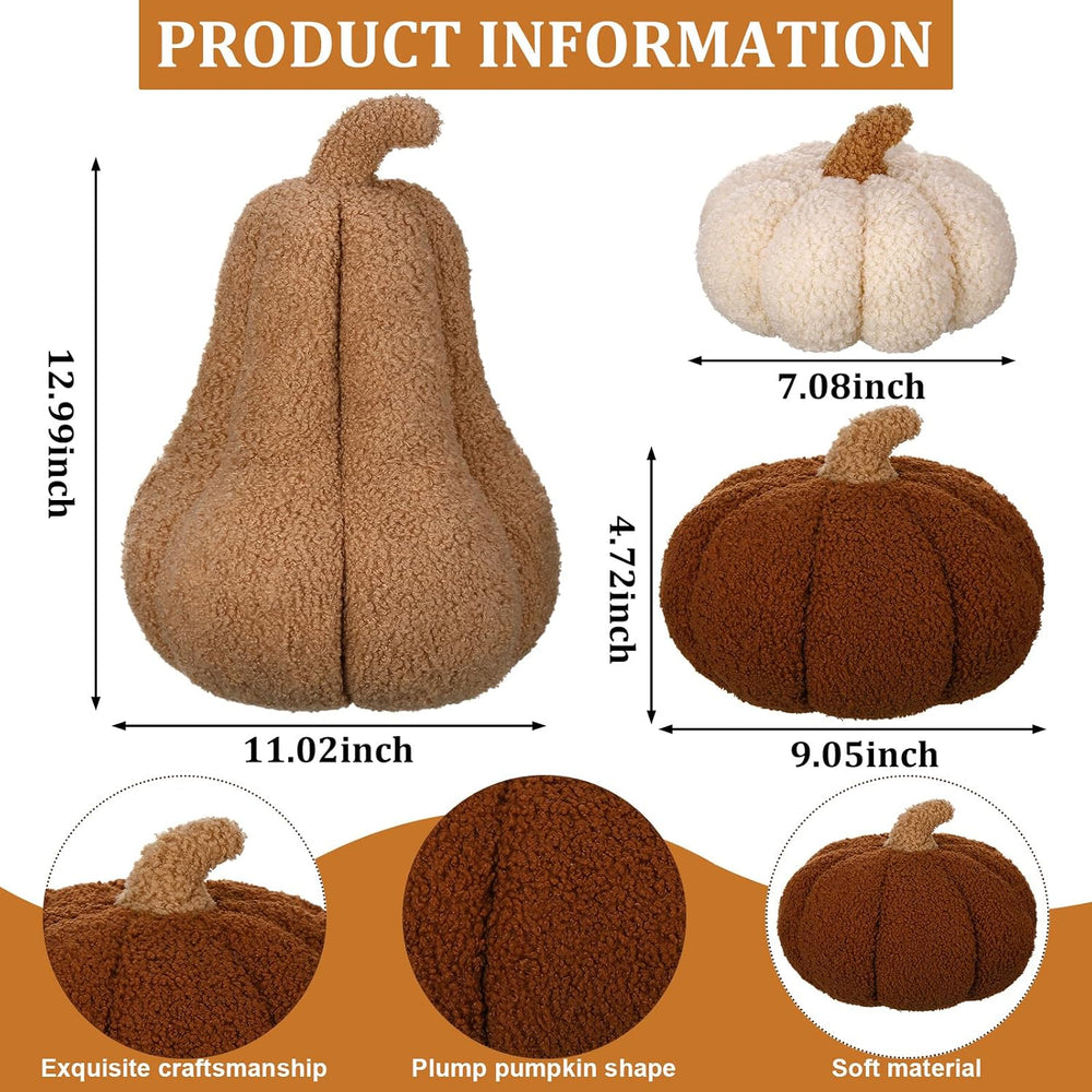 Beeveer 3 Pcs Fall Thanksgiving Pumpkin Pillows,Rust & Cream