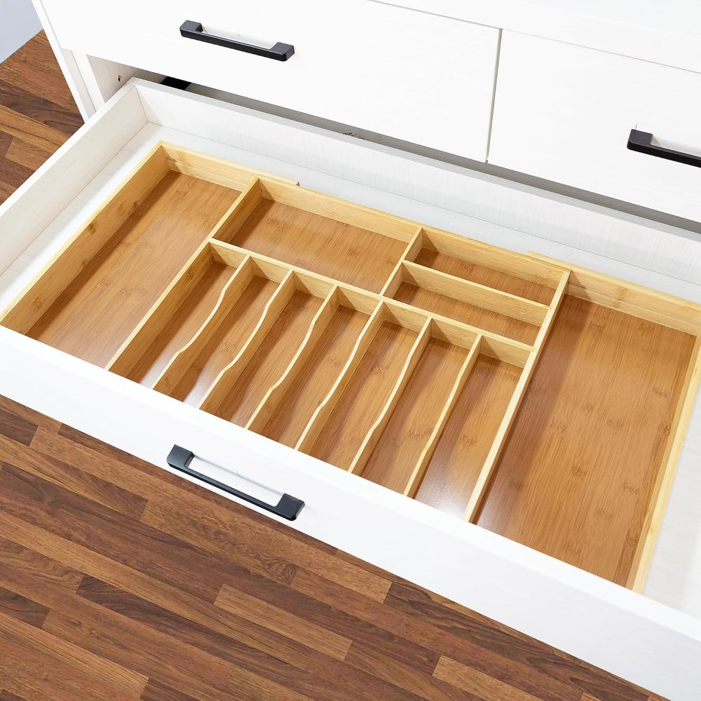 VaeFae Extra Large Kitchen Utensil Holder, Bamboo Silverware Drawer Organizer...