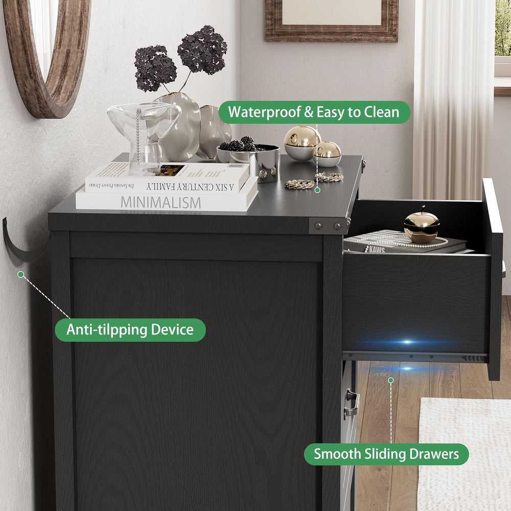 Nightstand with 3 Drawers, 24" Wide Farmhouse Bedside End Table, Rustic ...
