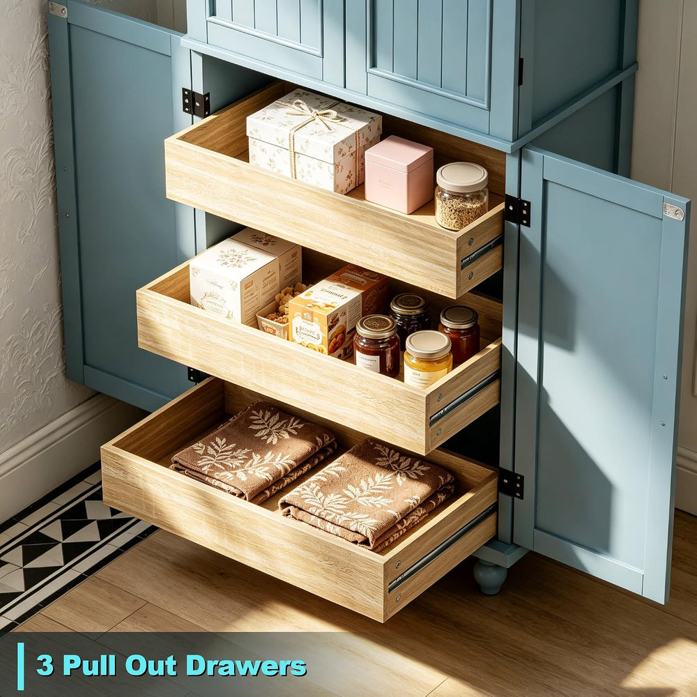 Scurrty Vintage Kitchen Pantry Cabinet with Drawers and Door Shelves, Blue | ...