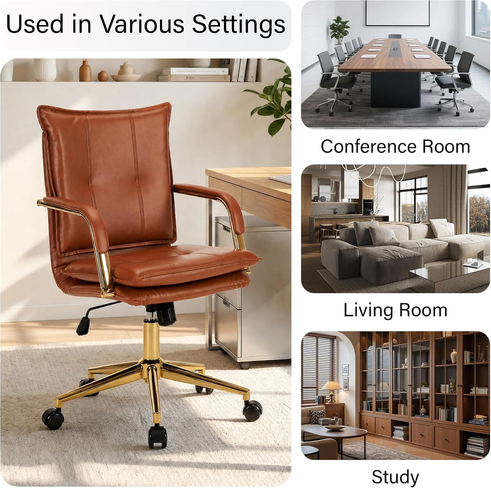 MOJAY Mid-Back Ergonomic Leather Office Chair, Modern Upholstered Executive D...