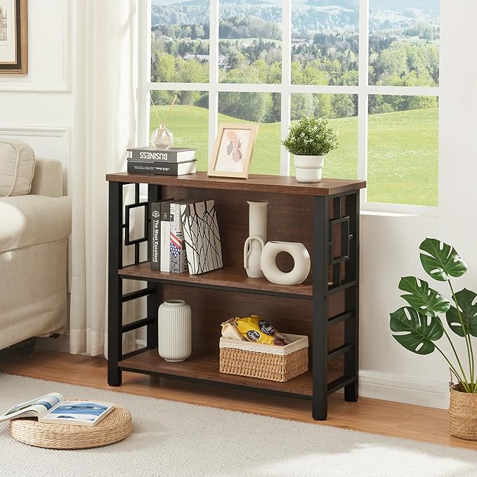 HOMISSUE Book Shelf, 3 Tier Deep Bookshelf with Storage, Engineered Wood and ...