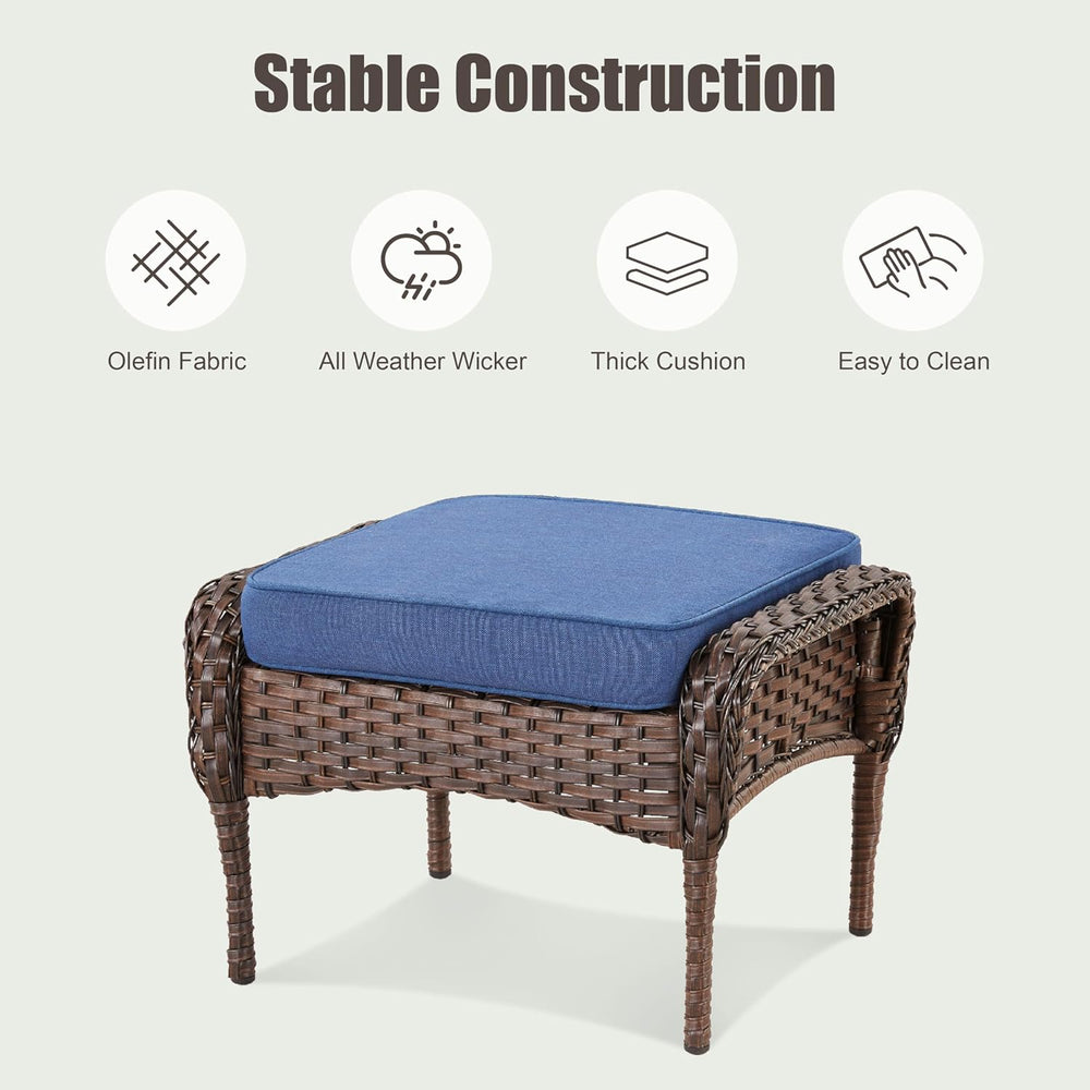 Outdoor Patio Ottomans Set of 2, Outdoor Wicker Footrest Seat with Removable ...