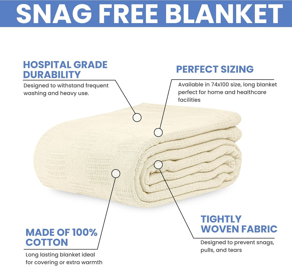 Linteum Textile Hospital Thermal SNAGLESS Spread Blanket, 100% Cotton (74x100...