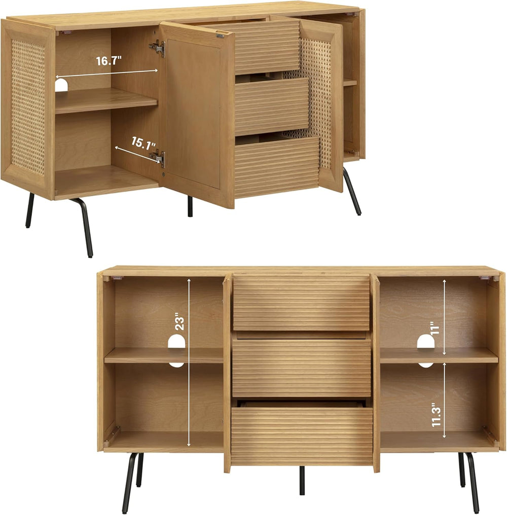 NTC MOSSIC Sideboard with 2 Doors and 3 Drawers, Buffet Cabinet with Natural ...