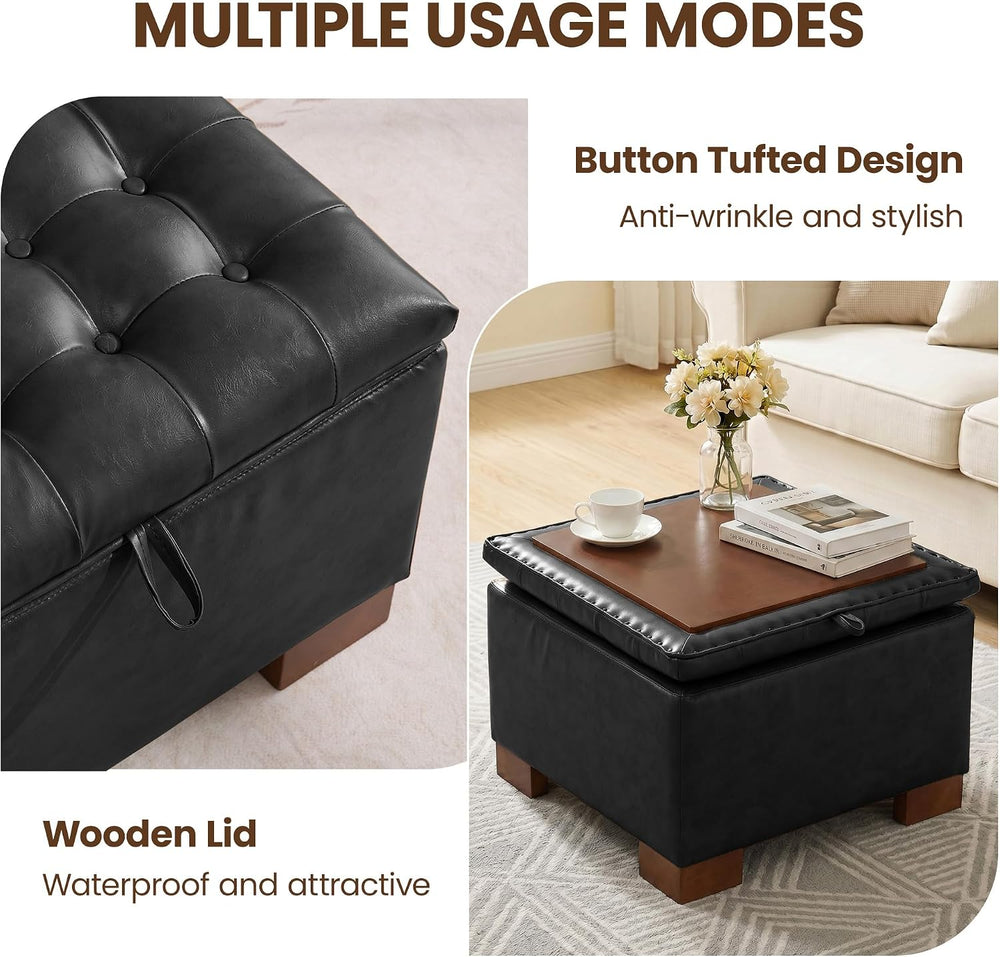 24 Inch Square Storage Ottoman Coffee Table, Modern Tufted Upholstered Ottoma...
