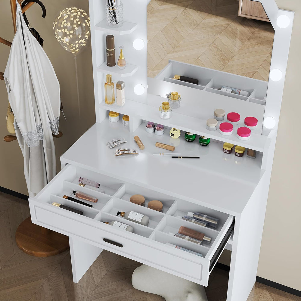 Makeup Vanity with Mirror with Lights for Girls White Lighted Vanity Desk Sma...