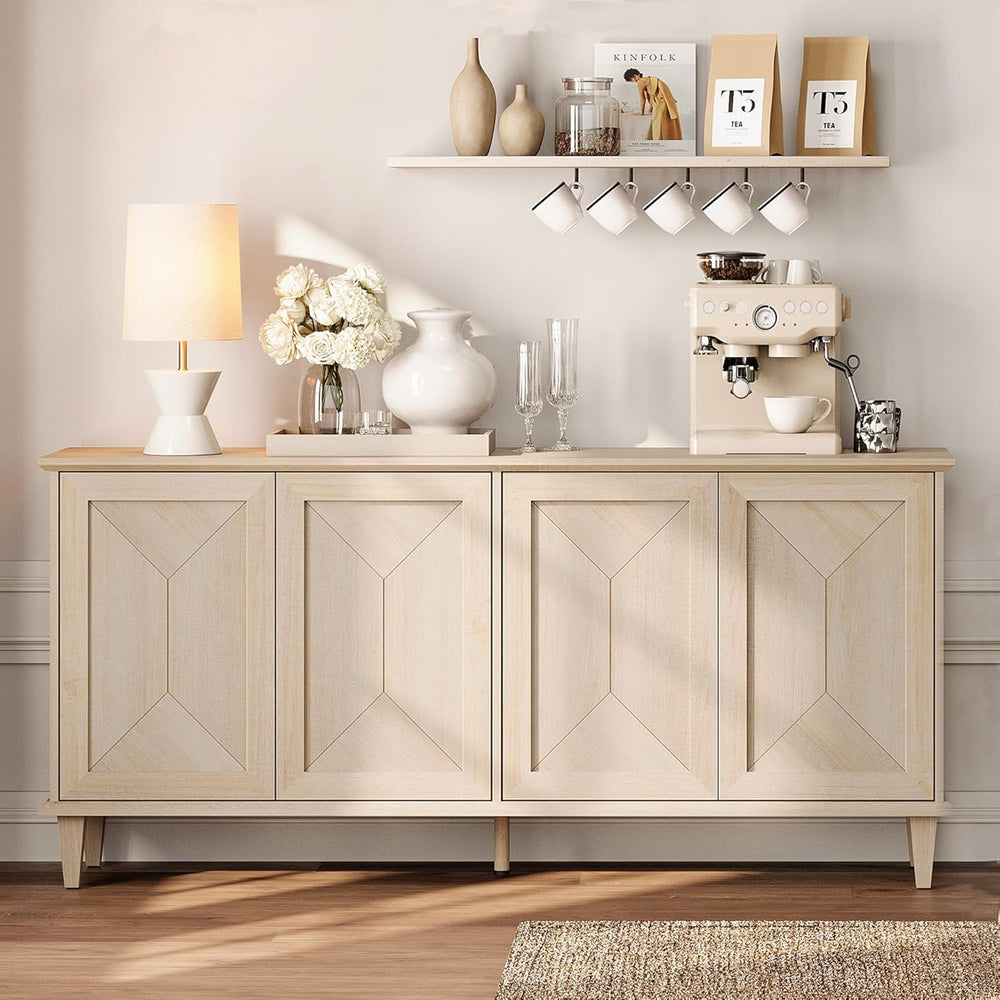 WAMPAT 65-inch Handcrafted Patchwork Decorative Buffet Cabinet with Pop-Up De...