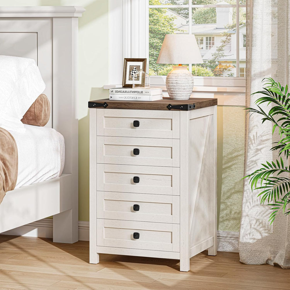 Halitaa 5 Drawer Small File Cabinet, Farmhouse Vertical Filing Cabinet | Unde...
