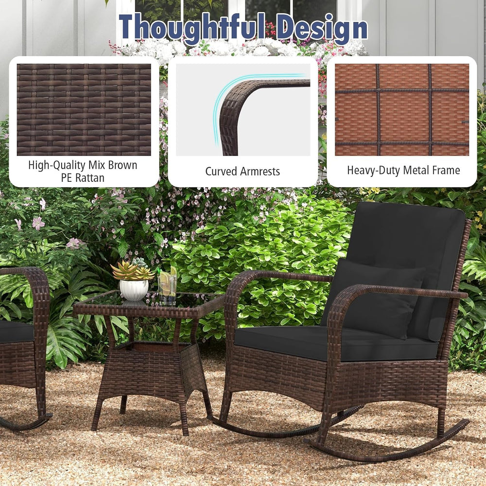 Tangkula 3 Pieces Rocking Bistro Set, Patiojoy Outdoor PE Rattan Rocker Chair...