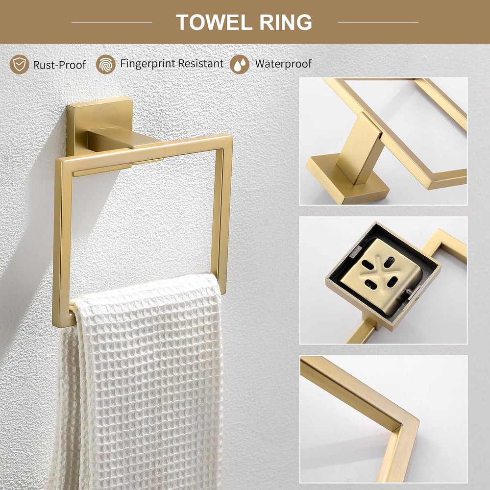 TQKAG 6-Piece Bathroom Towel Bar Sets Brushed Gold 23.6 inch Towel Bar Stainl...
