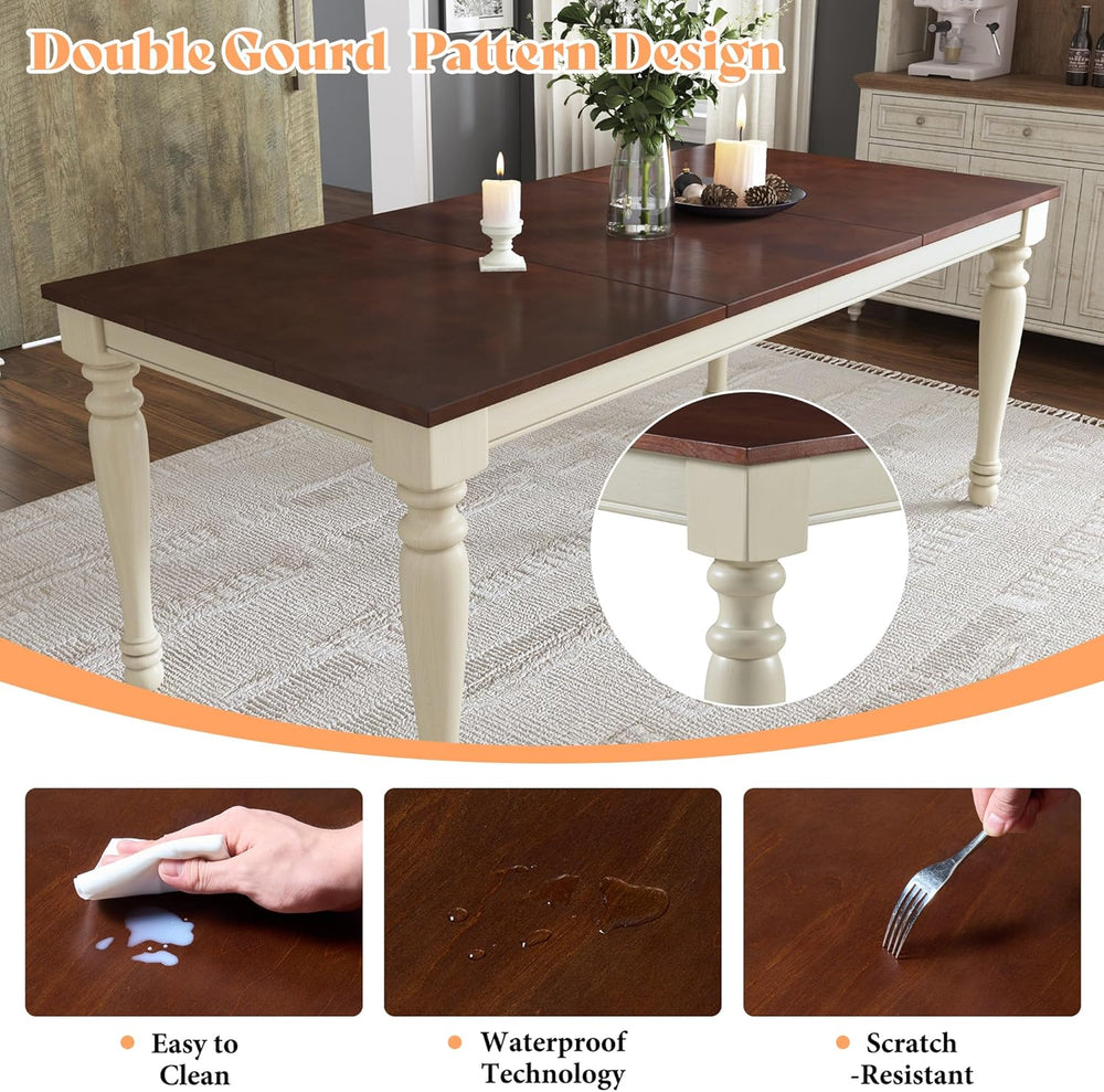 AMERLIFE 6-Piece Farmhouse Dining Table Set for 6-7, 71" Solid Wood Kitc...