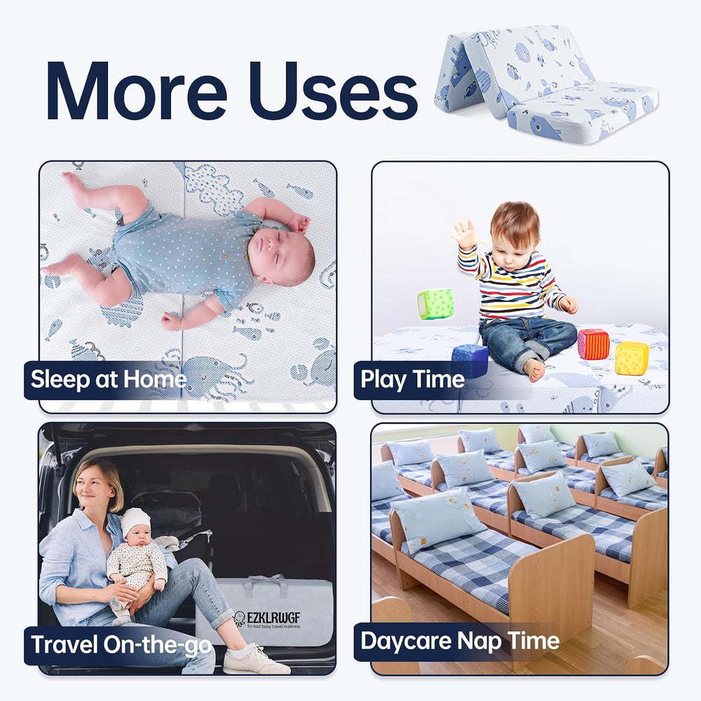 Trifold Pack and Play Mattress,Dual Sided Soft&Firm Memory Foam