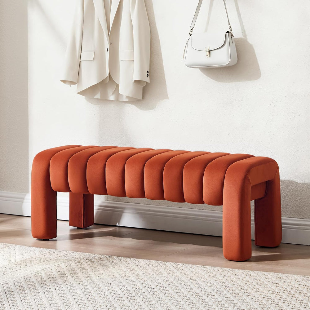 63’’ Bench for Dining Table, Upholstered End of Bed Bench with Solid Wood Leg...