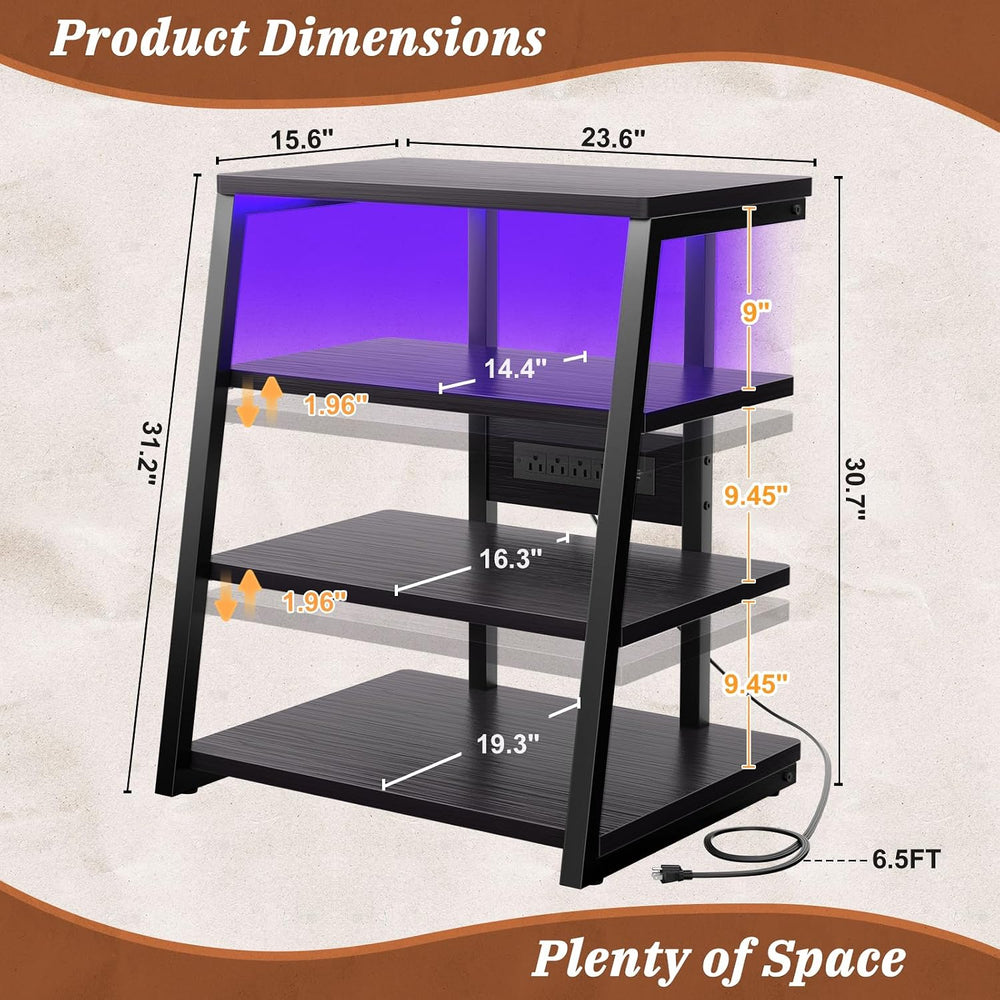 Armocity 4-Tier AV Media Stand with Power Strips, Stereo Stand with LED Light...
