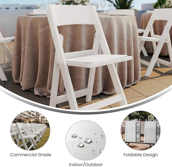 Flash Furniture Hercules Tucker Commercial White Resin Folding Chair - Lightw...