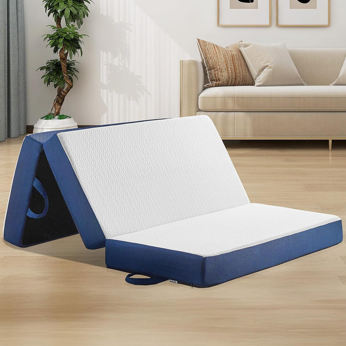 CYMULA Folding Mattress Twin, 6 Inch Memory Foam Tri-Fold Floor Bed and Futon,Twin Topper with Breathable & Washable Cover,Foldable Mattress for Guest Bed, Office Nap,Camping,White,38"x75" 6"