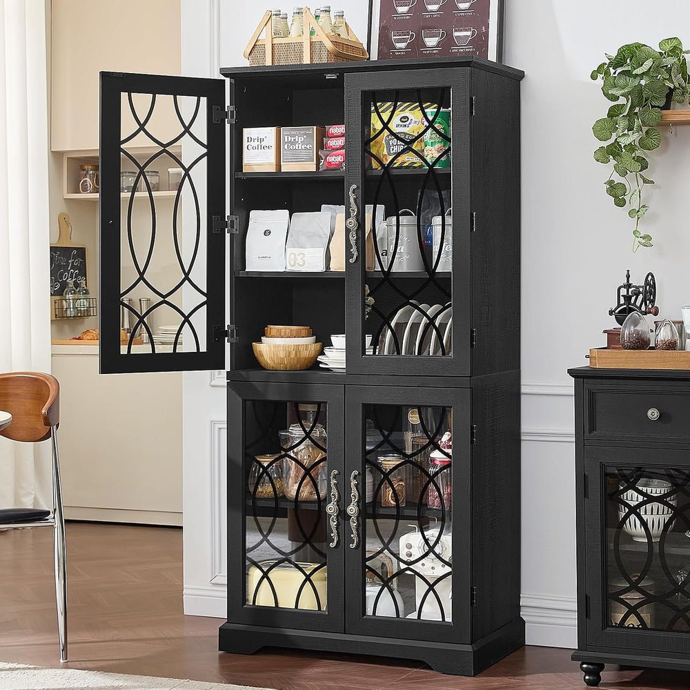 Joaxswe 67" Tall Pantry Cabinet, Wood Kitchen Pantries Cabinets with Gla...