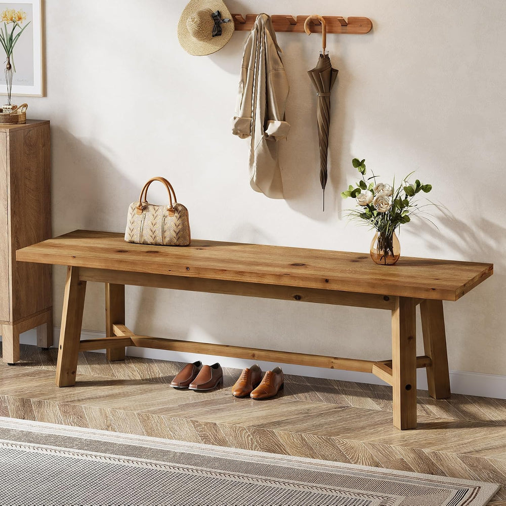 55" Solid Wood Bench, Farmhouse Bench Seat for Entryway | 55" L x 1...