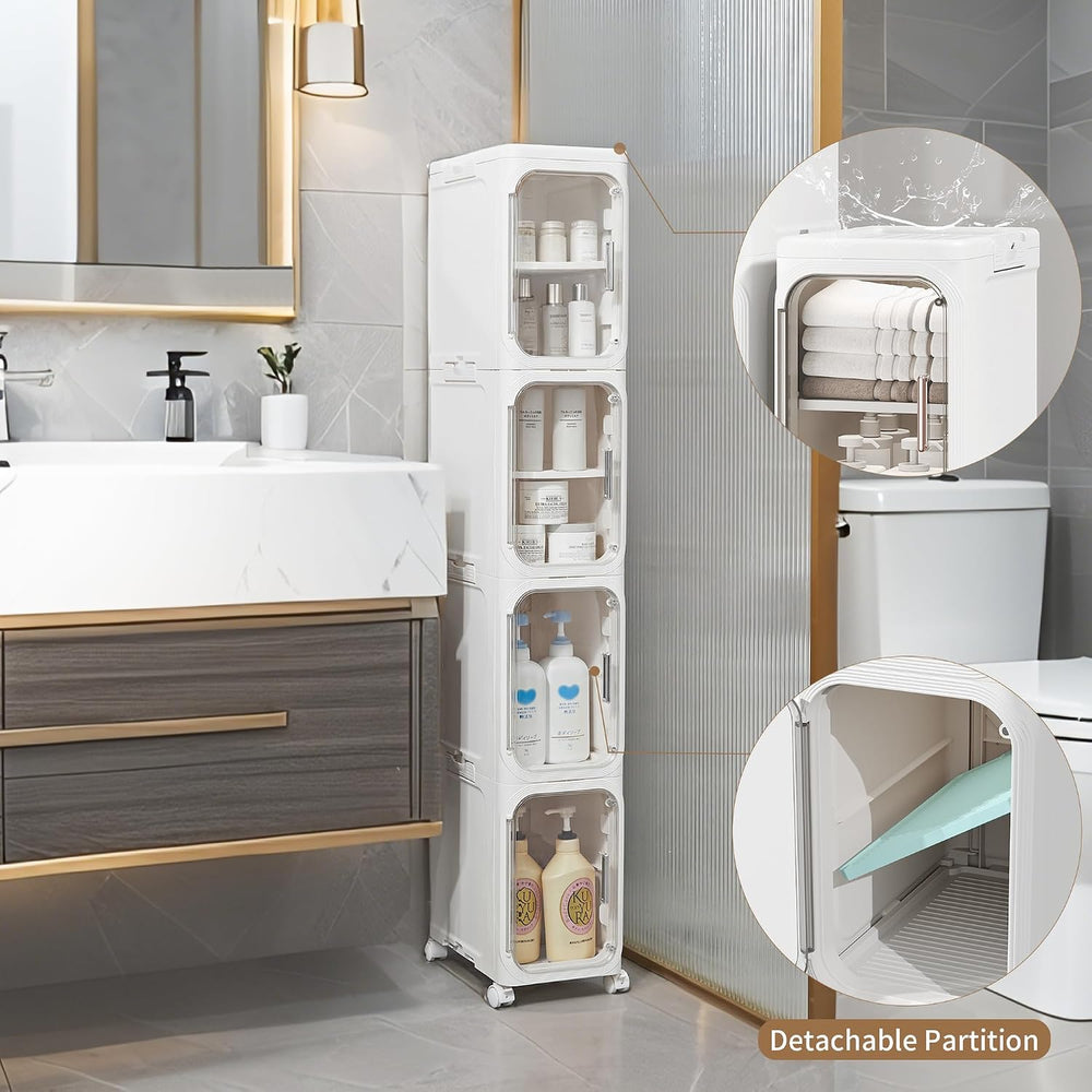5-Tier Narrow Storage Cabinet Slim Bathroom Tall Skinny Organizer | Movable S...
