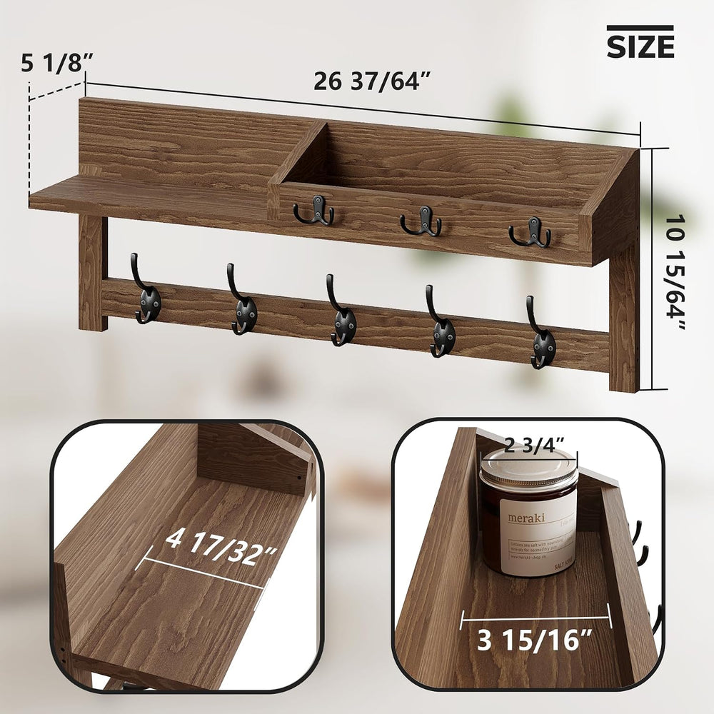 AMBIRD Wall Hooks with Shelf, 26.57 Inch Entryway Wood Coat Hooks for Wall wi...
