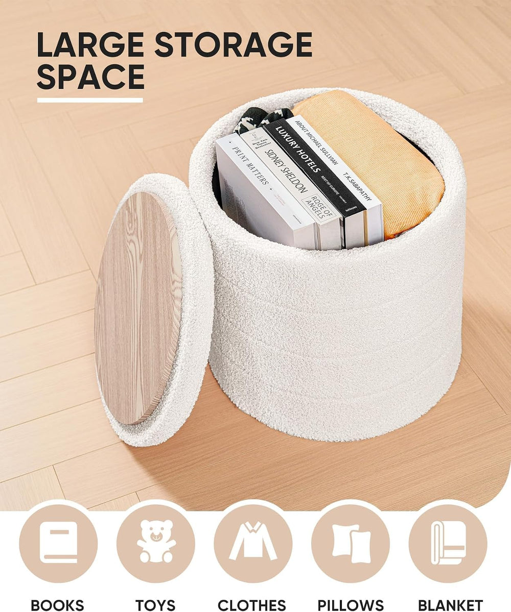 B FSOBEIIALEO Folding Storage Ottoman, Round Sherpa Ottomans, Cream White | 1...