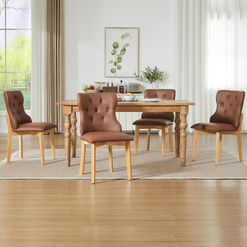 Eifizek Upholstered Dining Chairs Set of 4, PU Leather Button Tufted Parsons ...