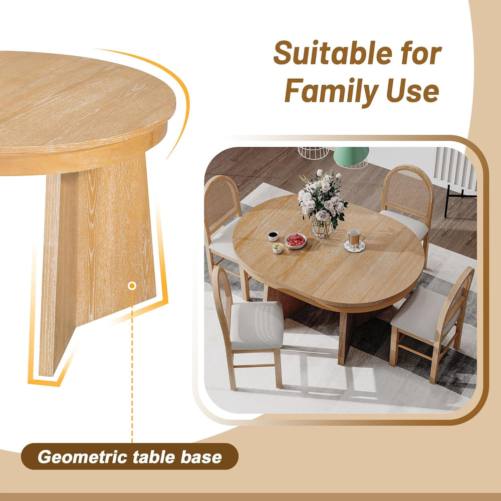 LUMISOL 5-Piece Round Dining Table Set for 4, Extendable Kitchen Table Set wi...