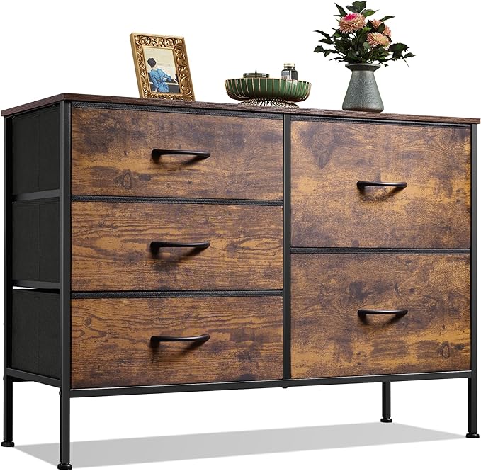 WLIVE Dresser for Bedroom with 5 Drawers, Wide Chest of Drawers for Bedroom, ...