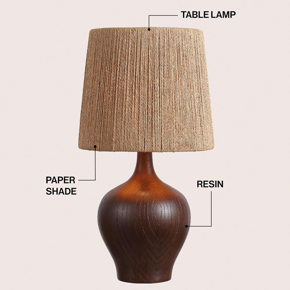 JONATHAN Y Eben Farmhouse Gourd Table Lamp 23", Dark Brown Wood Finish