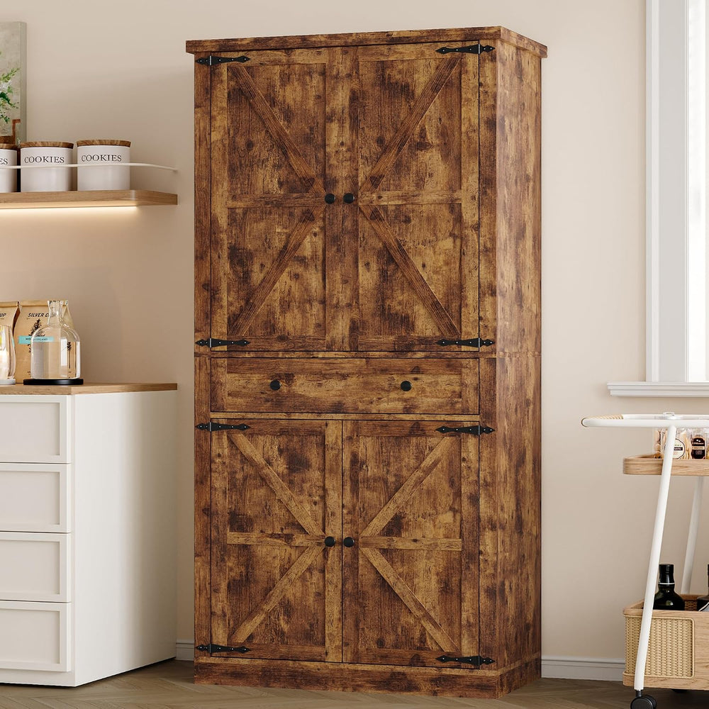 BORNOON Pantry Organizers and Storage Cabinet, 67.71” Barn Door White Kitchen...
