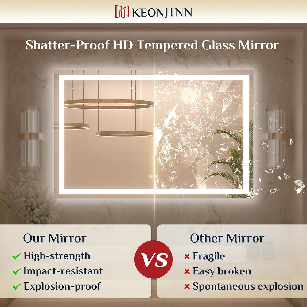 Keonjinn 24x36 Inch LED Bathroom Mirror with Lights, Frontlit & Backlit