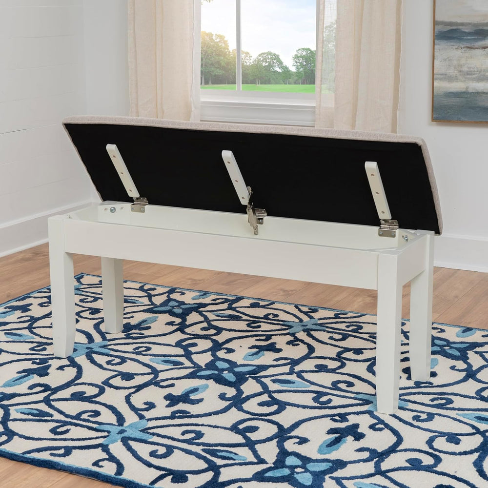 Powell Company Jane Grey Wood Backless Storage Bench with Beige Upholstered Top