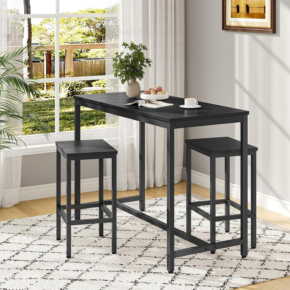 HOOBRO Bar Table and Chairs Set, 47.2" Rectangular Pub Table with 2 Stoo...