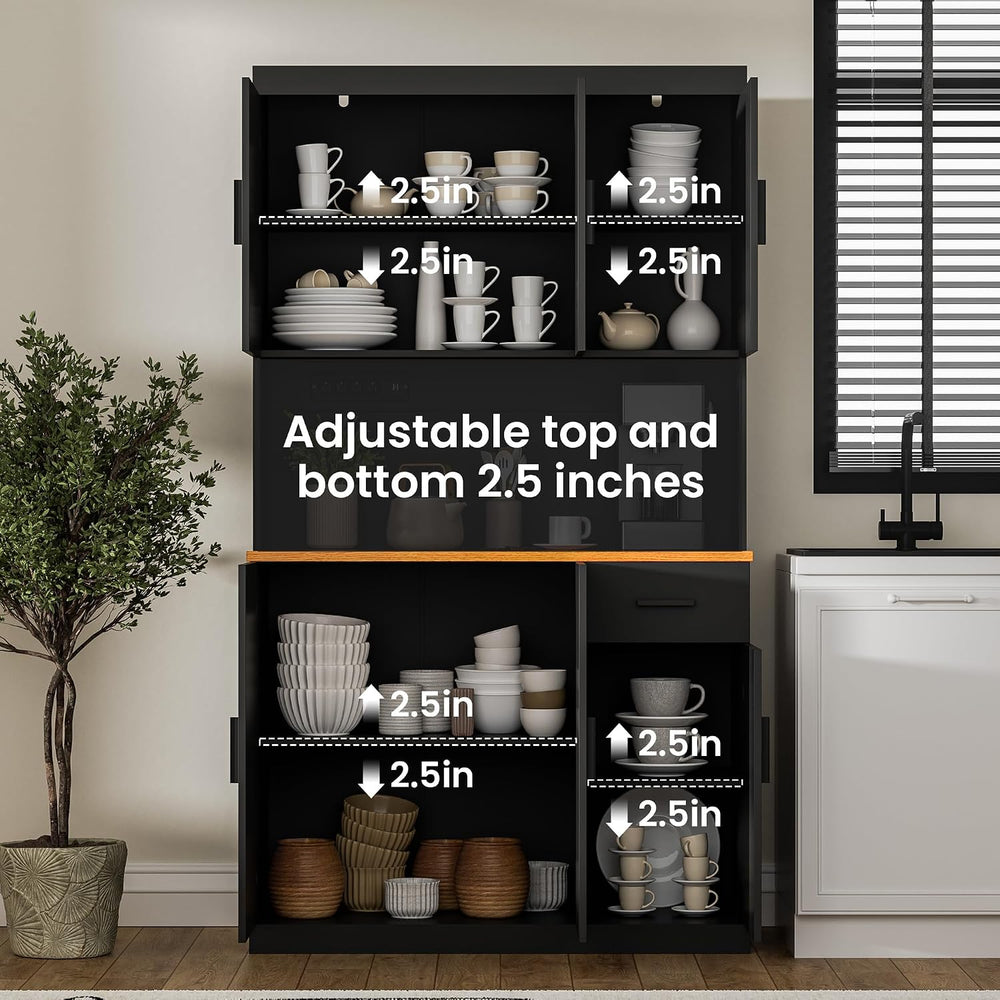 DIYART 71 Inch Black Pantry Cabinet with Power Outlet, Heavy-Duty Freestandin...