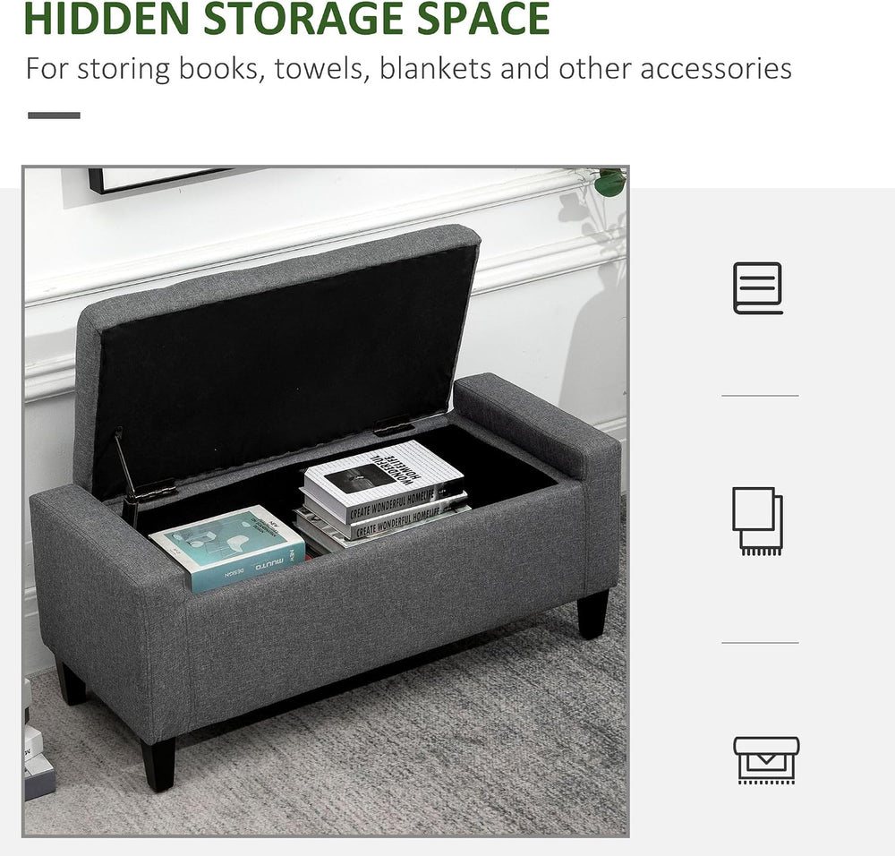 Gray Storage Ottoman with Linen Cover