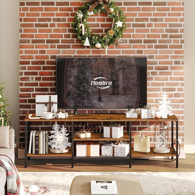 HOOBRO TV Stand with Power Outlets to 75 Inches, TV Console Table with Open S...