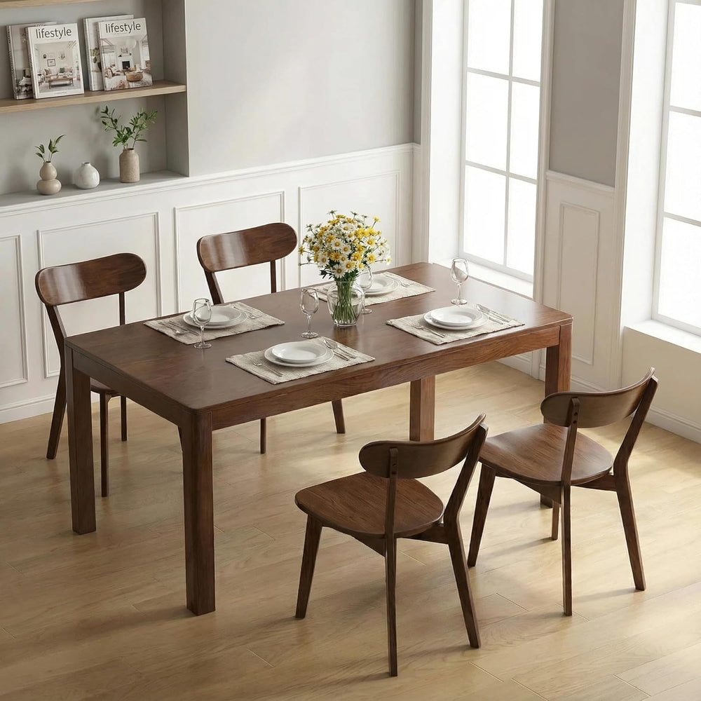 Solid Wood Dining Chairs Mid Century Modern Kitchen Chairs Set of 6 | Rounded...