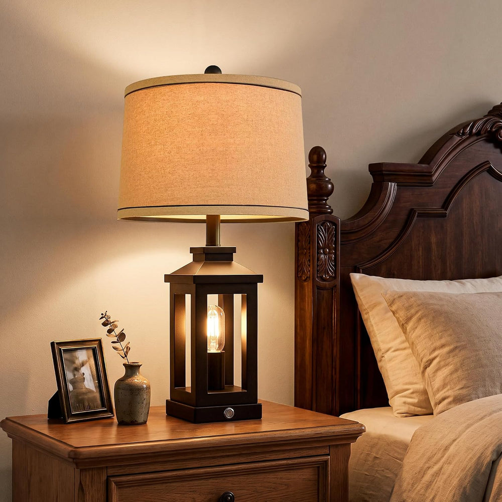 23.75" Retro Farmhouse Black Table Lamp for Living Room Bedroom Nightstand