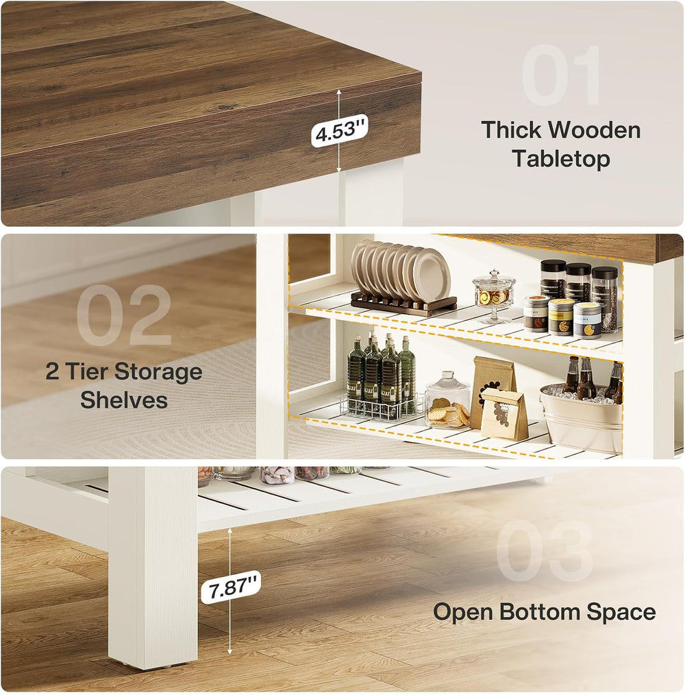 Tribesigns Kitchen Island with Storage Shelves, Farmhouse Wooden Stationary I...