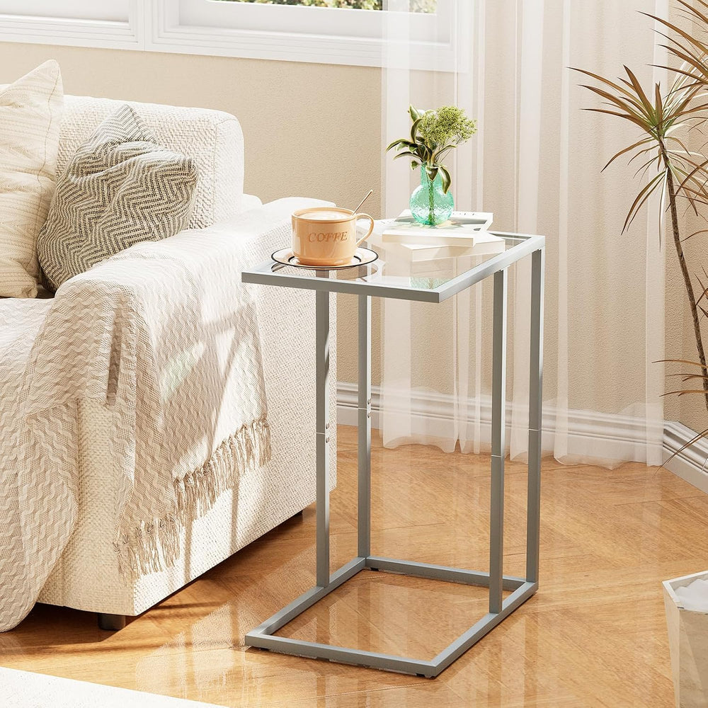 End Table,C Shaped Side Table for Sofa,Glass Couch Tray Snack Dinner Table fo...